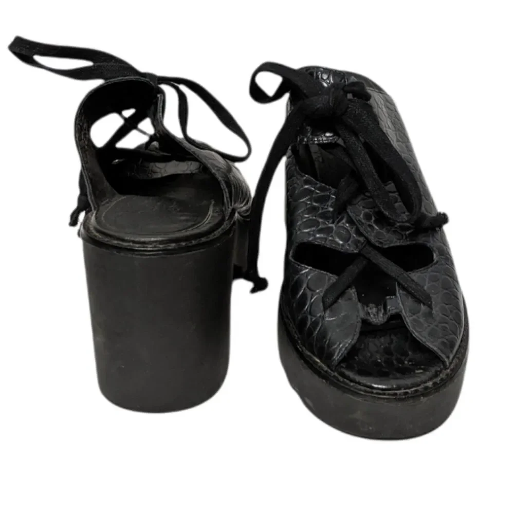 TO BE ANNOUNCED Croc Print Lace-Up Platform Heel Sandals 8